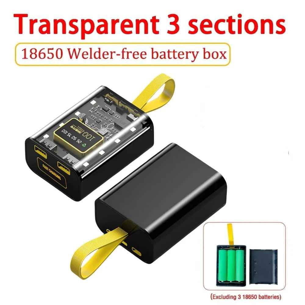 Transparent Power Bank 20000mAh with Cable LED Light Digital Display Powerbank for iPhone 15 Samsung S24 Huawei Xiaomi